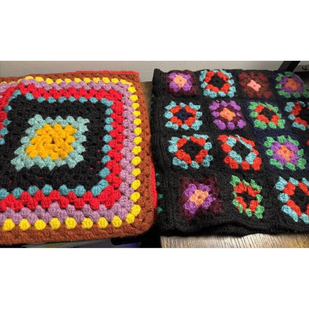 VTG Grandma Made Granny Square Pillow Shams Covers Lot 2 Appliance Cover Purse‎